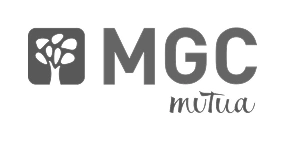 Logotip de MGC Mútua en blanc i negre, una de les asseguradores amb conveni a Junyent Estudi Dental.